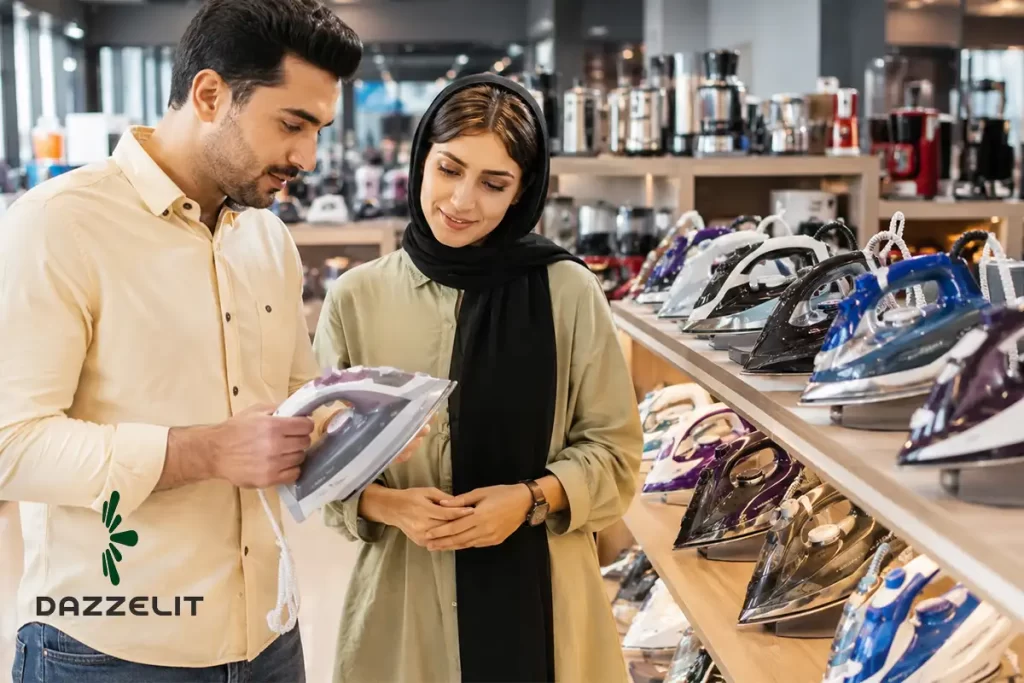 یک زن و مرد در حال انتخاب بهترین برند اتو بخار