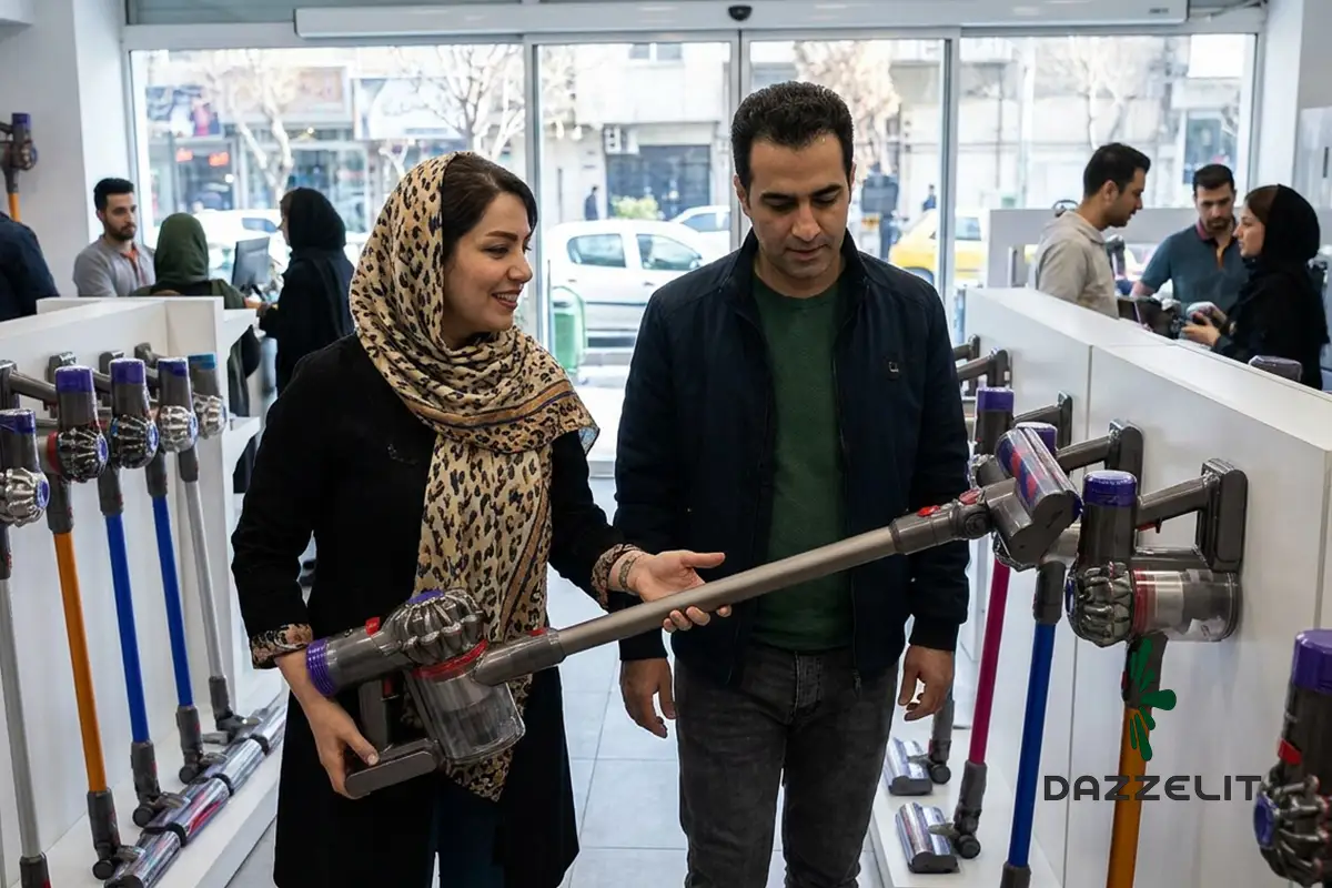 مشتری در حال بررسی جارو برقی عصایی