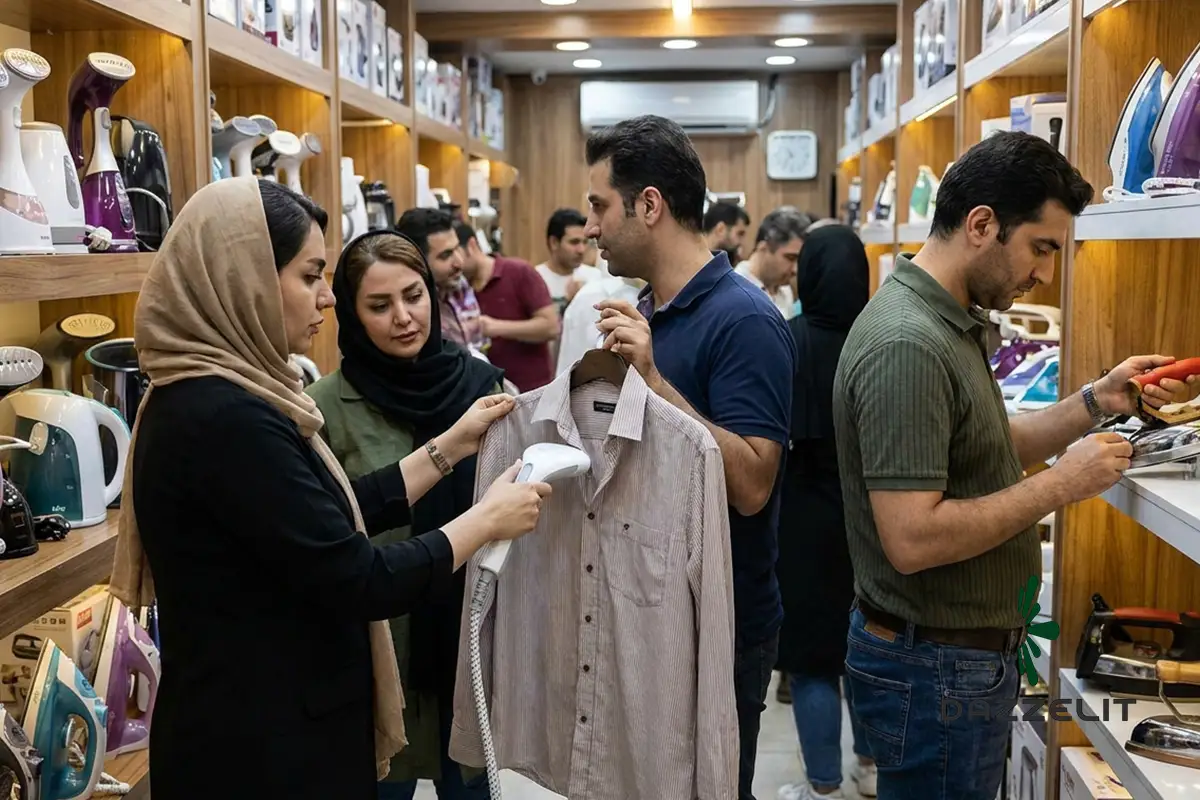انواع اتو و بخارگر در یک فروشگاه