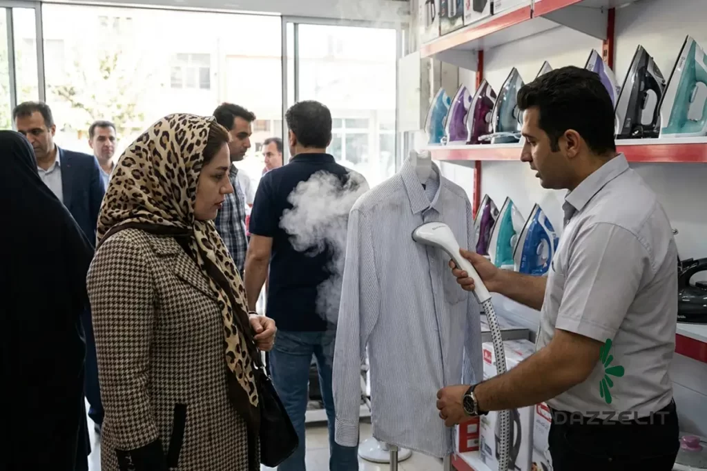یک فروشنده در حال نشان دادن تفاوت اتو و بخارگر
