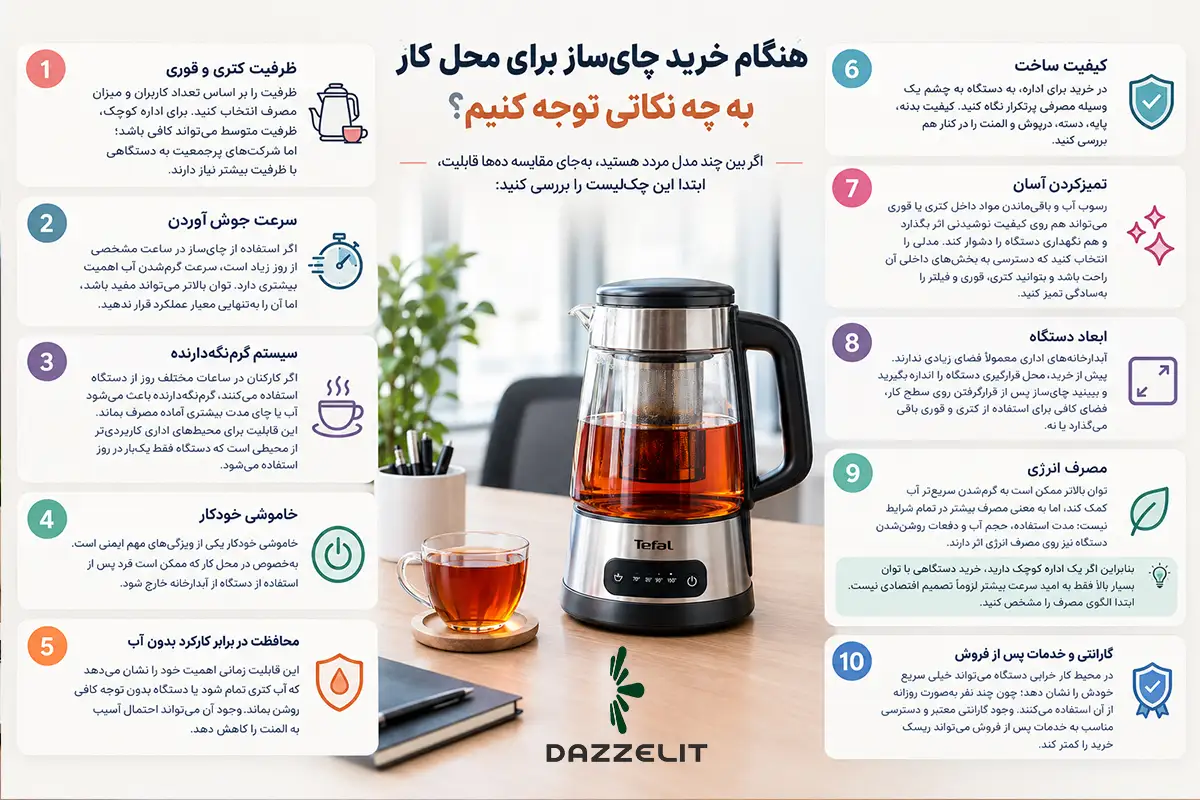 اینفوگرافیک نکات مهم برای انتخاب چای ساز برای محل کار